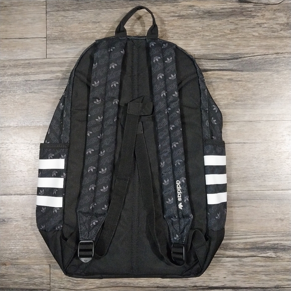 Adidas Original Classic 3 Stripes Backpack Black White Monogram Logo Backpack - Picture 2 of 8